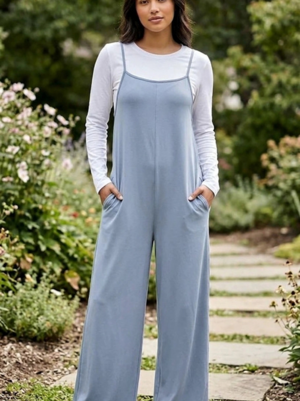 Live To Be Spoiled Blue Wide-Leg Jumpsuit NWOT Size L